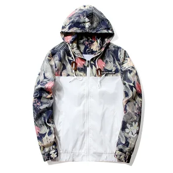 

Floral Jacket 2020 Autumn Mens Hooded Jackets Slim Fit Long Sleeve Homme Trendy Windbreaker Coat Brand Clothing Drop Shipping