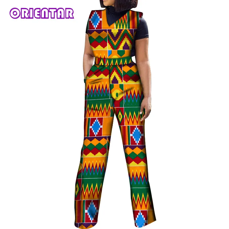 African Jumpsuits for Women V-Neck Sleeveless Autumn Fashion Romper Wide Leg Pants African Batik Wax Print Jumpsuits WY5458 - Цвет: 15