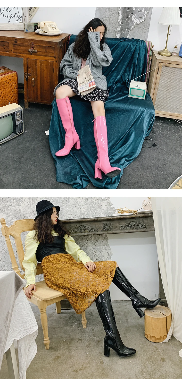Женские сапоги из лакированной кожи на высоком каблуке; Botines Mujer; коллекция года; Botas Mujer; зимняя обувь; женские пикантные рыцарские сапоги; Bota Feminina