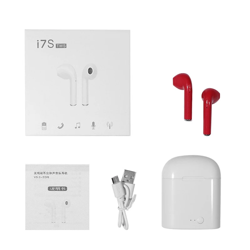 Красный Audifonos I7s Tws Bluetooth наушники беспроводные наушники гарнитура стерео наушники-вкладыши с зарядной коробкой Kulaklik fone sem fio - Цвет: Красный