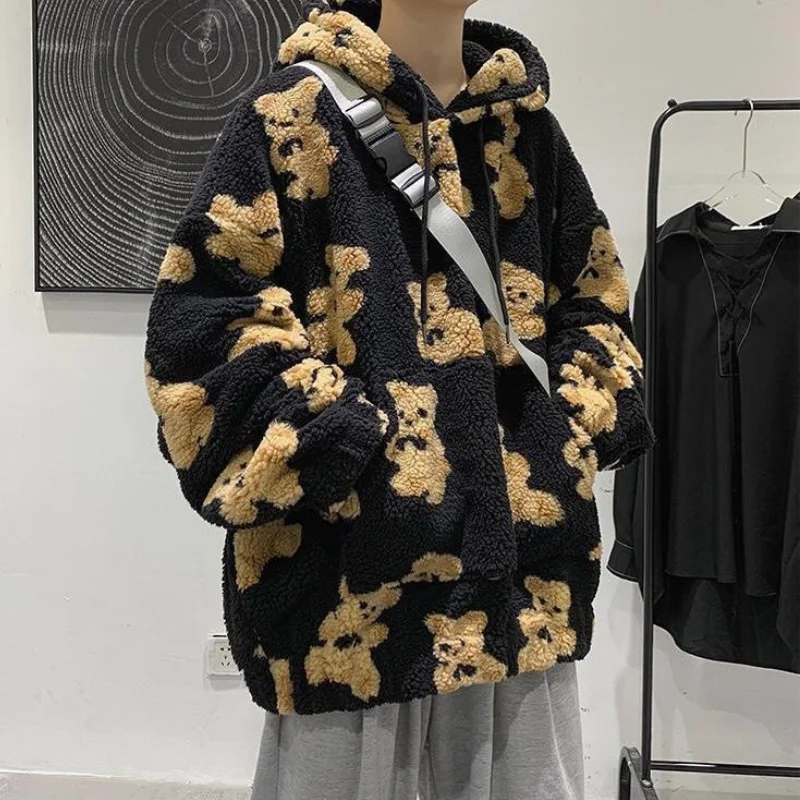 Women Lamb Hair Thick Sweatshirt Teddy Bear Cute Clothes 2023 Woman Harajuku Vintage Plush Sweatshirt Black Brown Streetwear New