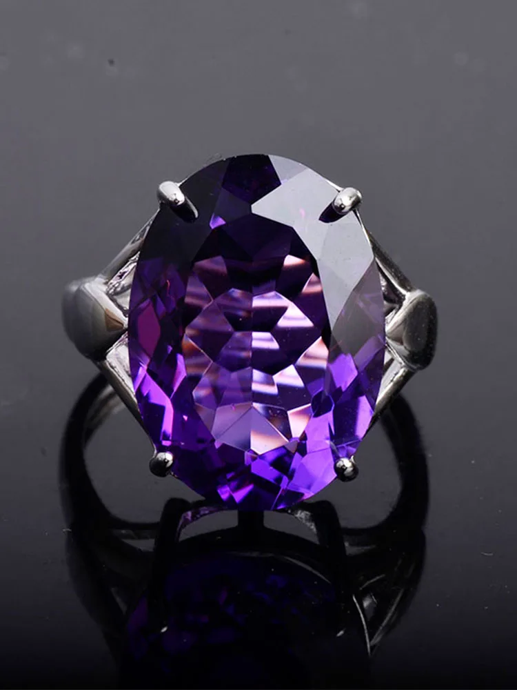 Amethyst CSJ Настоящее регулируемое кольцо с аметистом большого размера, Стерлинговое Серебро 925 пробы для женщин, леди, изысканное украшение на свадьбу, помолвка для женщин с коробкой - Цвет камня: Amethyst