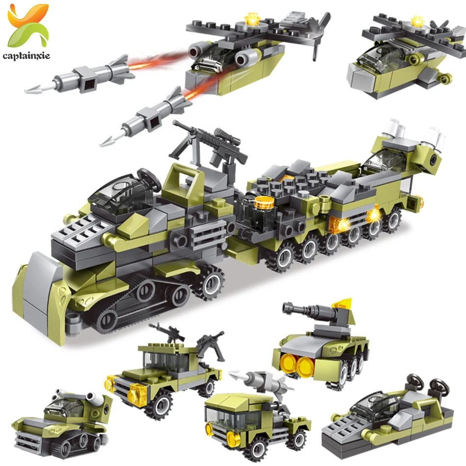 

296PCS Military Series Army Weapon Helicopter Soldier Building Blocks City Legoingly Tank Trucks DIY Bricks Toys For Children
