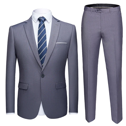 Серый костюм на одной пуговице, мужской деловой костюм для торжественных случаев, свадебные костюмы со штанами, мужской тонкий смокинг с одной пуговицей, мужской костюм Terno Masculino - Цвет: Light Gray