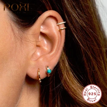 

ROXI INS Round Turquoise Stone Hoop Earrings for Women Girls Wedding Jewelry Unusual Earrings 925 Sterling Silver Pendientes