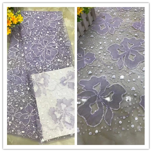 

Latest African Lace Fabric High Quality Embroidery Tulle French Lace Fabric with sequins S-3888812 Nigerian Women