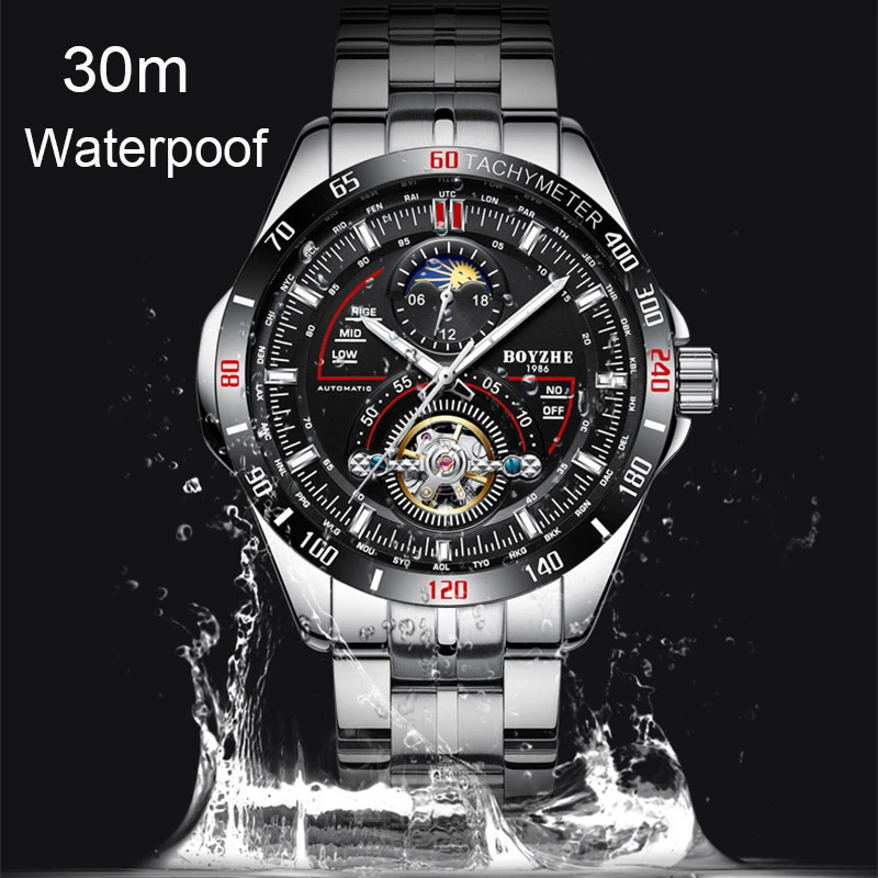 Boyzhe Watch Waterproof Moon Phase Mechanical Watches Stainless Steel Sport  Automatic Tourbillon Watch Men Luminous Montre Homme - Mechanical  Wristwatches - AliExpress