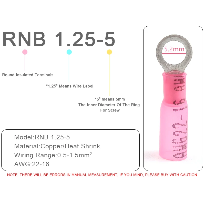 25PCS 열 수축 RV 링 절연 단자 와이어 케이블 커넥터 전기 배선 압착 단자