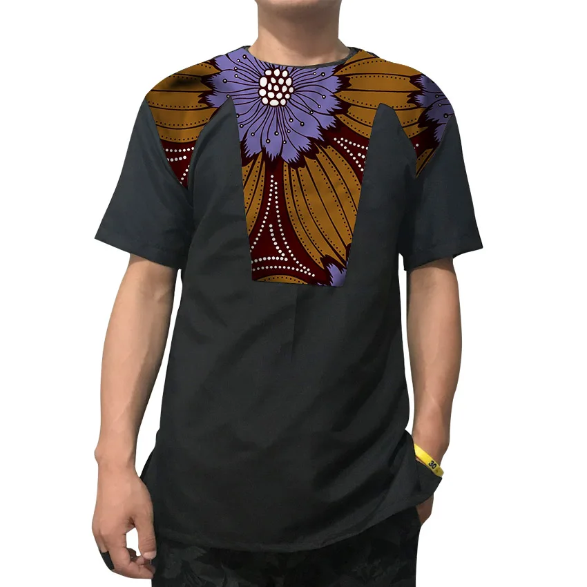 Африканские модные топы с принтом Мужская рубашка с коротким рукавом черные/Восковые футболки пэчворк Дашики индивидуальный заказ Африка стиль мужская одежда - Цвет: 3