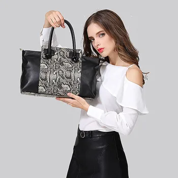 

Fashion Women's Serpentine Handbags Genuine Leather Shoulder Shopping Large Pockets Patchwork Lady's Luxury Hand-held Casual Totes