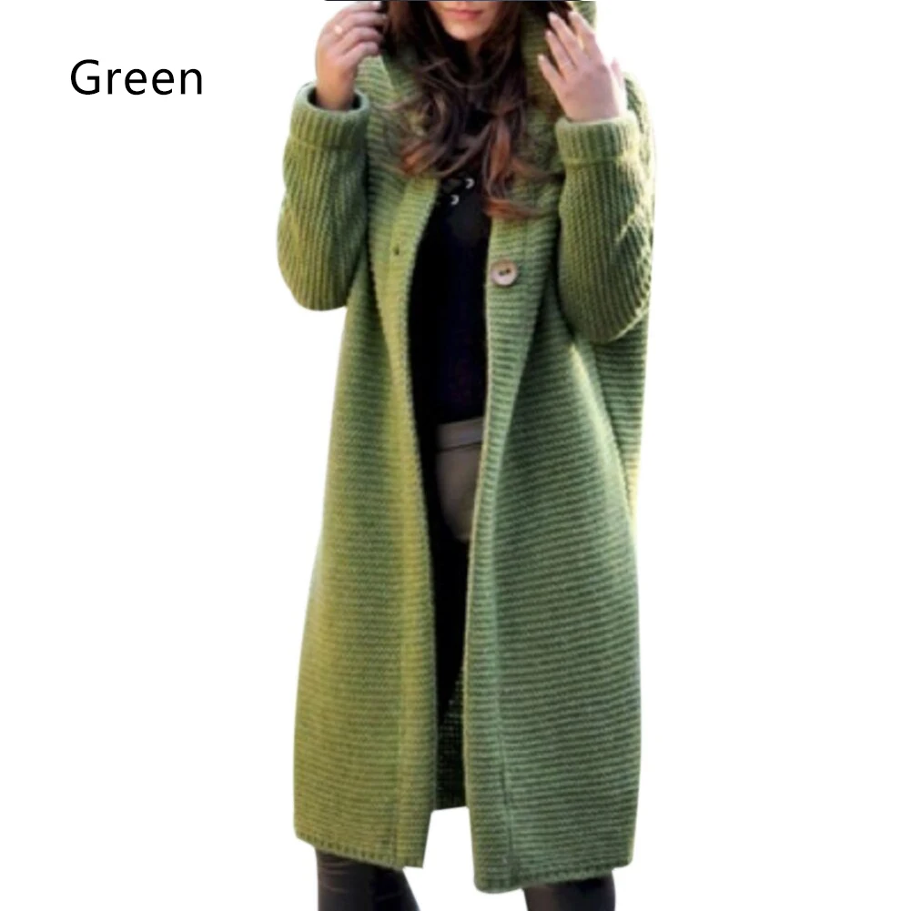 Модные женские туфли осень-зима из кардигана с капюшоном Длинная Куртка с капюшоном, свитер женский пальто Повседневное трикотажные длинные свитера тренд уличной - Цвет: Зеленый
