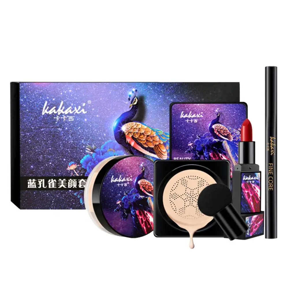 Mushroom Head Air Cushion BB Cream Makeup Set Liquid Foundation Lipstick Concealer Powder Eyebrow Pencil Kits With Puff | Красота и