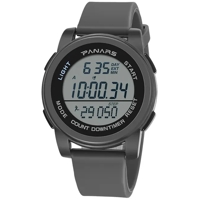 PANARS Mens Digital Watches Men's Sport Watch Dual Time Pedometer Alarm Clock 50M Waterproof Military Multifunction Reloj Hombre 8108 Gray