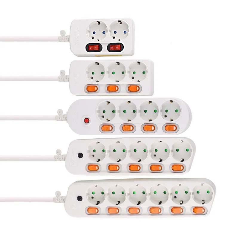 Штепсельная Вилка европейского стандарта разъем питания 10/16A защита от перегрузки для безопасности детей, расширение гнезда ЕС мощность полосы 2/3/4/5/6 отверстий 4,8 мм 2 контактный разъем