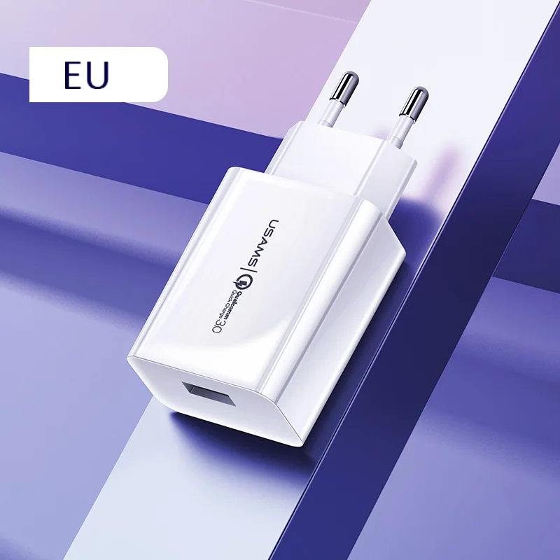 USAMS Quick Charge 3,0 QC 18W USB зарядное устройство QC3.0 высокоскоростное дорожное зарядное устройство для samsung Xiaomi iPhone EU US Plug зарядное устройство для мобильного телефона - Тип штекера: EU White