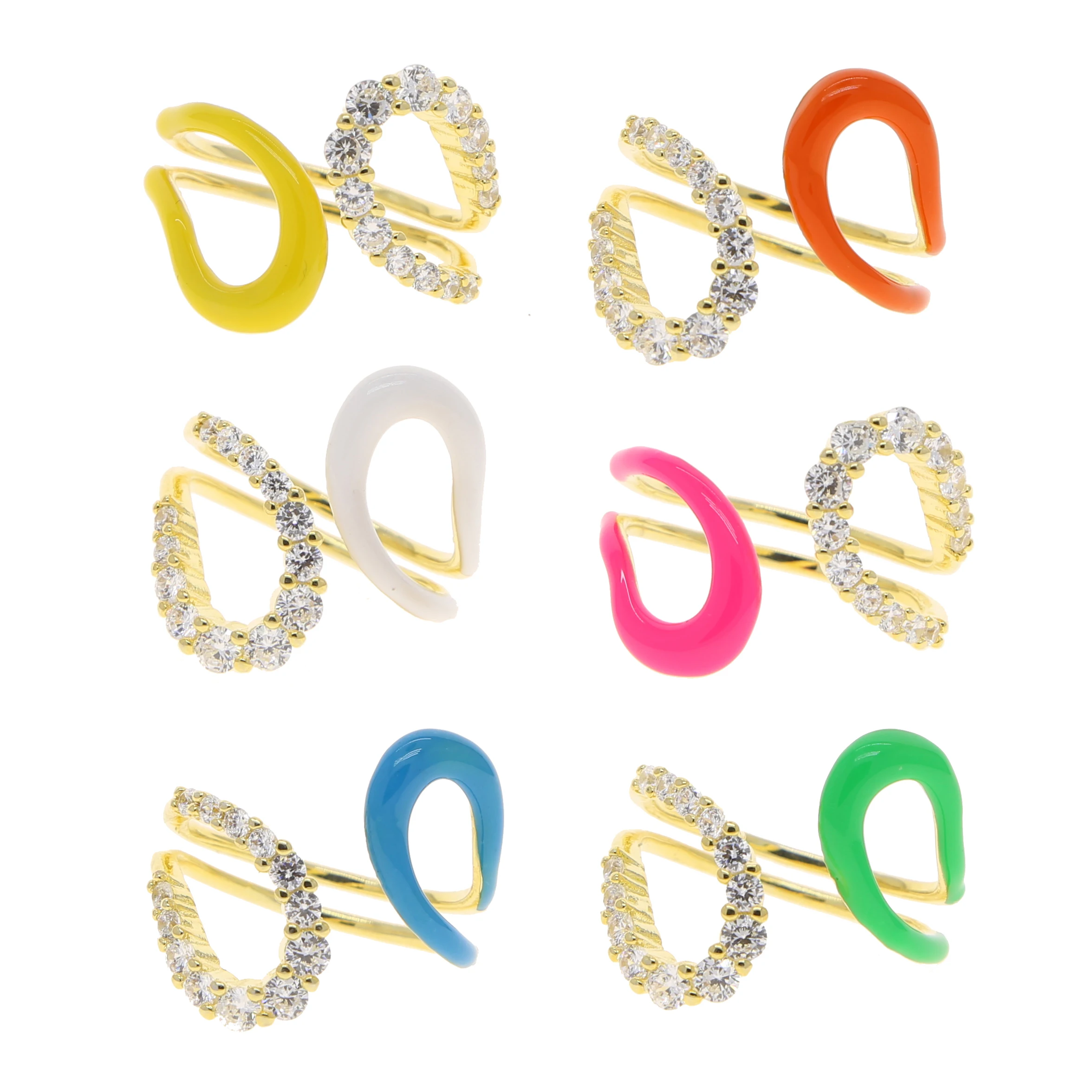 Open adjusted full finger ring for women gold color 5A cubic zirconia Neon enamel band rings