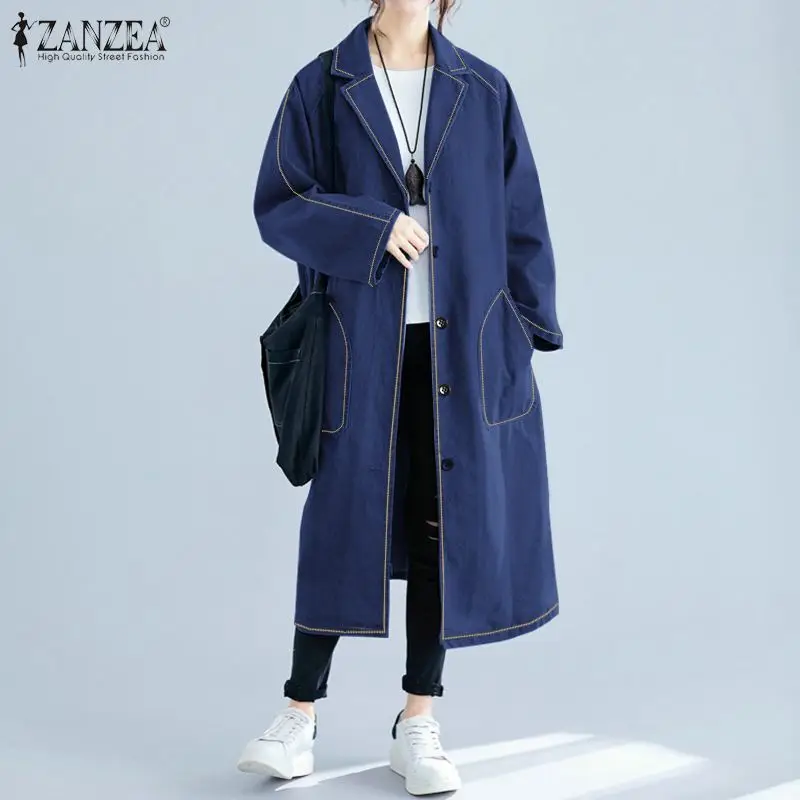 Promo  2019 Fashion Winter Women Denim Blue Coats Long Jackets ZANZEA Ladies Pockets Lapel Neck Overcoats 