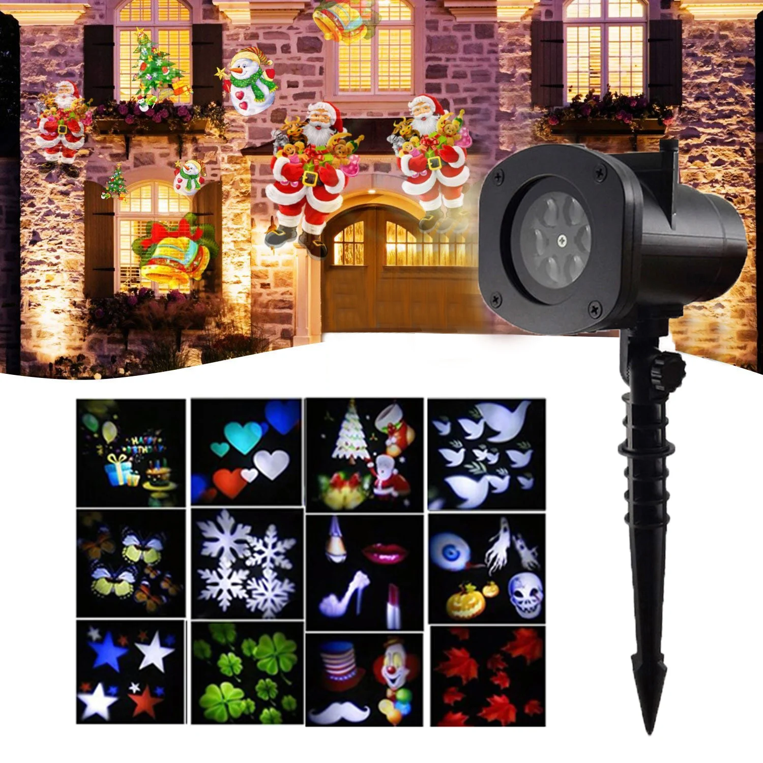 

Thrisdar 12 Pattern Christmas Snowflake Laser Projector light Outdoor New Year Snow Party Laser Stage Light Landscape Spotlight