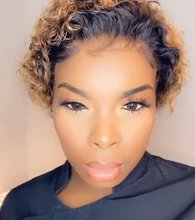 Beeos corto rizado 250% corte Pixie Bob peluca 13*2 Frente de encaje pelucas de cabello humano Remy brasileño cabello humano Pre arrancado con el pelo del bebé