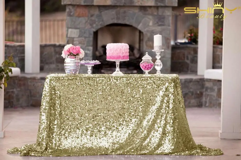 Matte Gold Sequin Tablecloth Rectangle Lavender 72x108-Inch Sequence Tablecloth Dessert Table Tablecloth for Wedding/Birthday/Party Decor - Цвет: Matte Gold