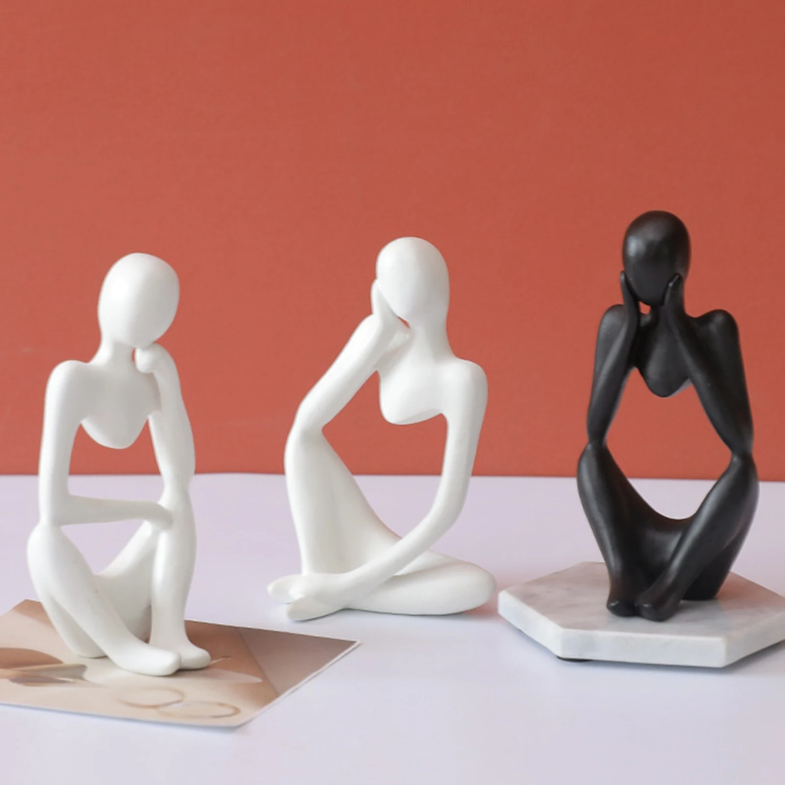 Thinker Sculpture Creative Figurine Home Sandstone Shelf Modern Statues