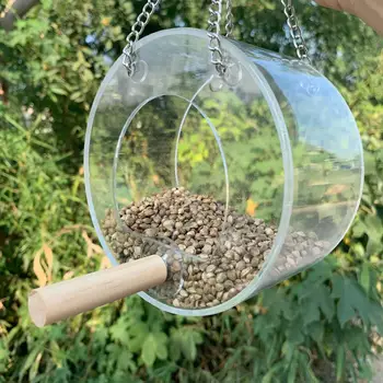 

Acrylic bird food box outdoor round transparent bird feeder anti-spray food box hanging bird feeder