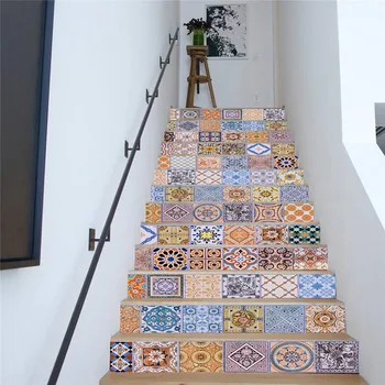 

13pieces/set 100*18cm 3D Pattern Self-adhesive Stair Sticker Floor Wall Sticker Waterproof PVC DIY Home Decor Wallpaper Mura