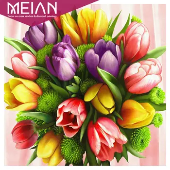 

2020 Meian flower Full drill diamond paintings kits tulip cross stitch diy 5d diamond mosaic flowers craft diamond embroidery