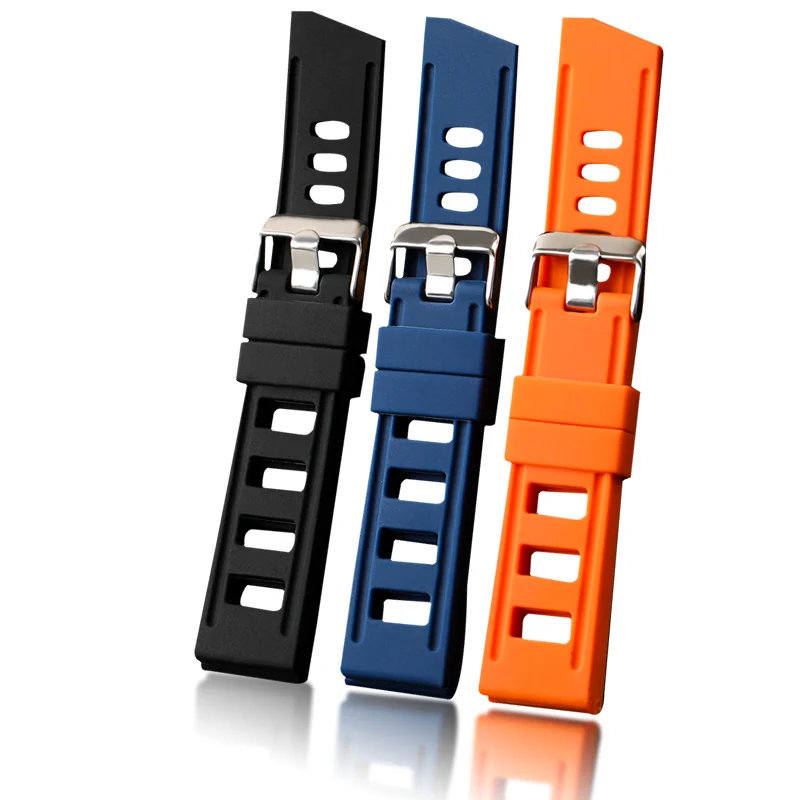 

2020 New Arrival Mens Silicone Strap 20mm Black 22mm Watch Bands For Mechanical Watch Waterproof Silicone Replacement Strap