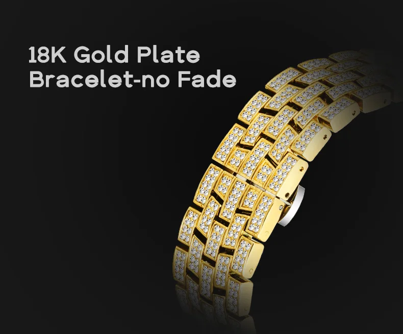 MISSFOX Ceas de aur pentru bărbați, ceasuri hip-hop bling bling tonneau cu cuarț pentru bărbați mari, impermeabil, ceas de mână Millerable_voghion.com