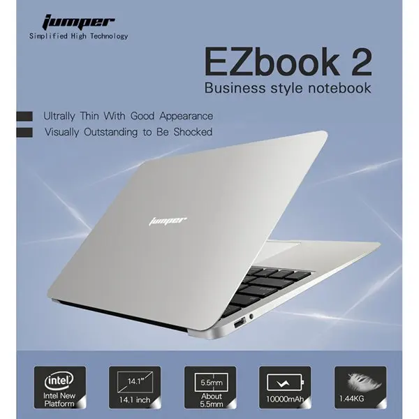 Jumper EZbook 2, ноутбук с Windows 10, Intel, 4 Гб ОЗУ, 64 ГБ, четырехъядерный, 14,1 дюймов, тонкий ультрабук, легкий портативный ноутбук Jumper EZbook 2, ноутбук с Windows 10, Intel, 4 Гб ОЗУ, 64 ГБ, четырехъядерный, 14,1 дюймов, тонкий ультрабук, легкий портативный ноутбук