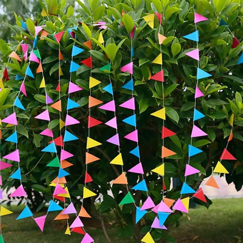 4 Meter String Rainbow Paper Flag Hanging Garland Craft Decor Bunting Banner Baby Shower Wedding Room Decoration Party Supplies