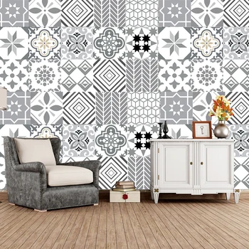 

Grey Geometry Pattern Tile Floor Stair Sticker Bathroom Kitchen Decoration Waterproof Wall Sticker Peel & Stick Art Wallpaper