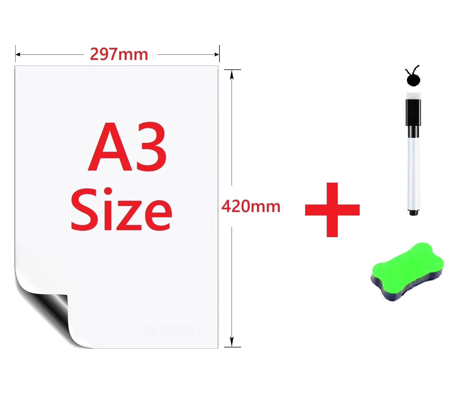 A3Board1pen1eraser Магниты на холодильник, магнитная доска, еженедельник, список продуктов, план, блокнот, сухая стираемая белая ручка-маркер для доски, ластик, план работы - Цвет: A3Board1pen1eraser
