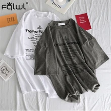 FQLWL Хлопковая женская белая негабаритная футболка с буквенным принтом, Женская Футболка Harajuku, женская летняя футболка, футболка Pulovers