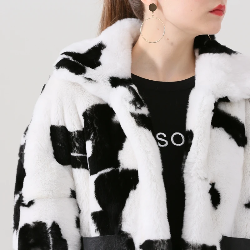 QIUCHEN PJ19049 новое поступление настоящий мех кролика Женская зимняя куртка Cowmooflage кроличий мех модная модель Лидер продаж