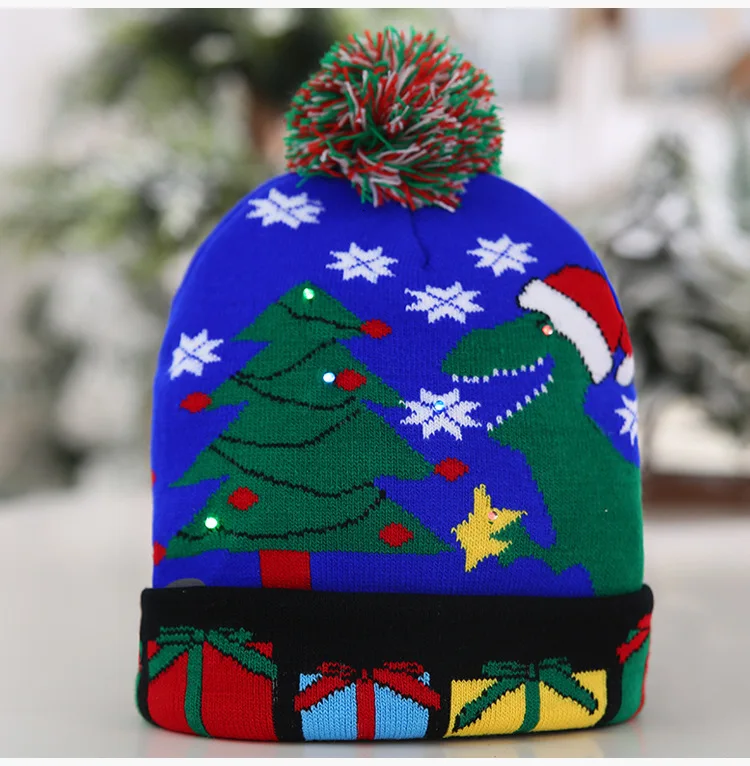 Рождественский светодиодный легкие шляпы, Вязаная Шапка-бини, Рождественская шапка Санты, светильник, вязаная шапка для детей и взрослых, для рождественской вечеринки