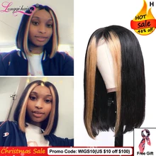 Longqi Выделите 27# боб парик фронта шнурка 8-24 дюймов 13x4 парики фронта шнурка человеческих волос Remy бразильский прямой парик фронта шнурка 8-24 В