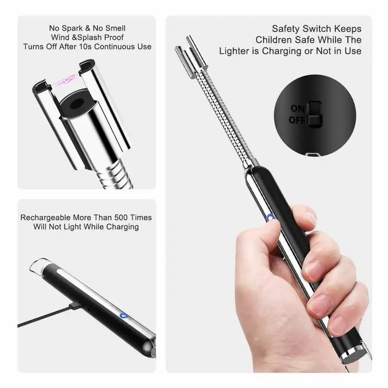 Зажигалка для свечей длинная плазменная USB перезаряжаемая дуговая Ветрозащитная