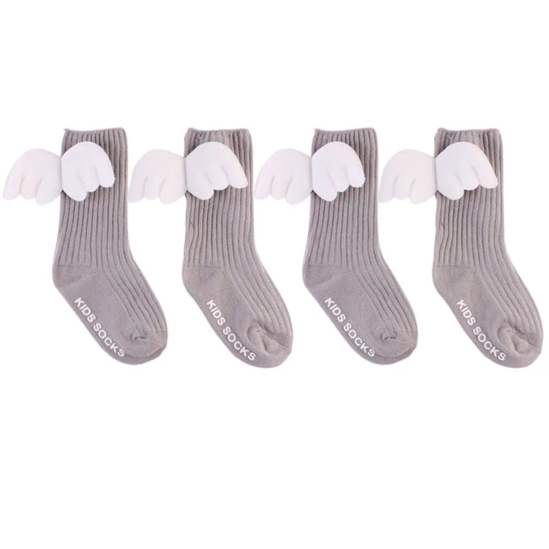 2Pcs Grey От 0 до 4 лет милые Хлопковые гольфы для малышей Мягкие Носки ярких цветов с объемными крыльями ангела для малышей Детские гетры - Цвет: 2Pcs Grey