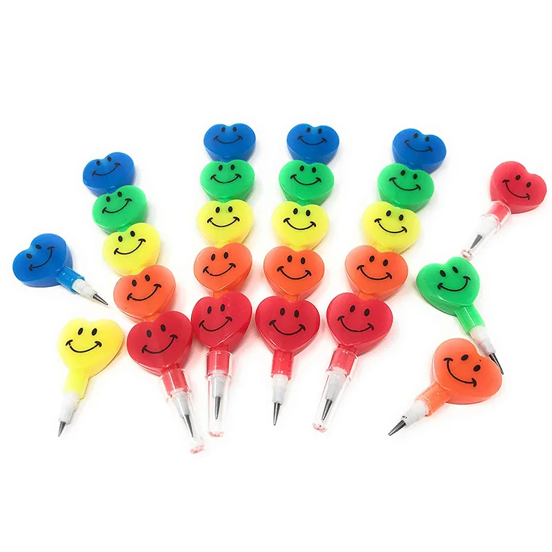 

40 Bulk Heart Shaped Smiling Stacking Pencil Assortment Stackable Plastic Pencils Birthday Goody Bag Filler Party Favor Supplies