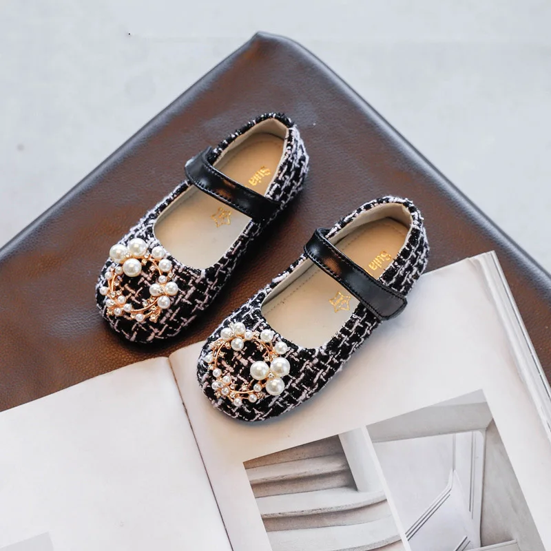 

Fashion Pearl Rhinestones New Baby Girls Leather Shoe Braid Kids Princess Toddler Party Children'S Dance Shoes 1 2 3 4 5 6 Years