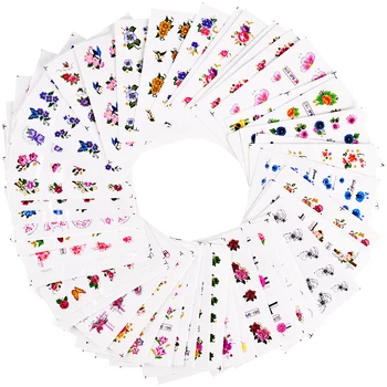 

55pcs/set Mix Flower Designs Water Transfer Slider Wraps Glitter Powder Nail Sticker Decal Salon Decorations for Beauty SABJC55