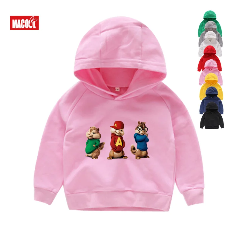 Толстовки для мальчиков; свитер для маленьких девочек; коллекция года; детские толстовки с изображением Элвина и Мунка; красная хлопковая детская одежда с длинными рукавами для девочек