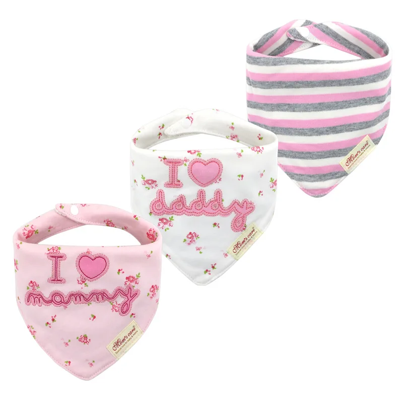 3pcs Cotton Cartoon Baby Bibs Bandana Set Triangle Newborn Infant Girls Saliva Towel Baby Burp Cloth Drool Bibs
