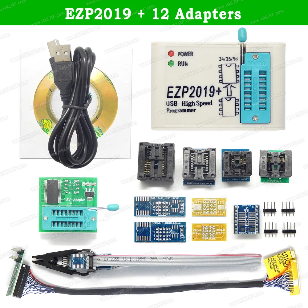 Ezp2019 + usb spi programador + 12 adaptadores suporte 24 25 93 eeprom 25 flash bios chip win7 & 8 melhor do que ezp2013 ezp2010