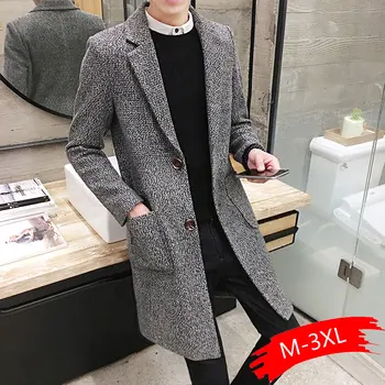 

2019 Autumn And Winter Men's Slim Woolen Coat Korean Long Section Fashion Woolen Coat