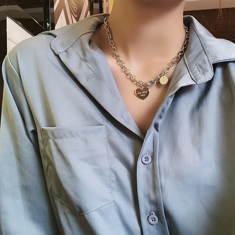 Модное ожерелье в стиле панк с сердцем серебряное буквенным именем для женщин многократная Подвеска со