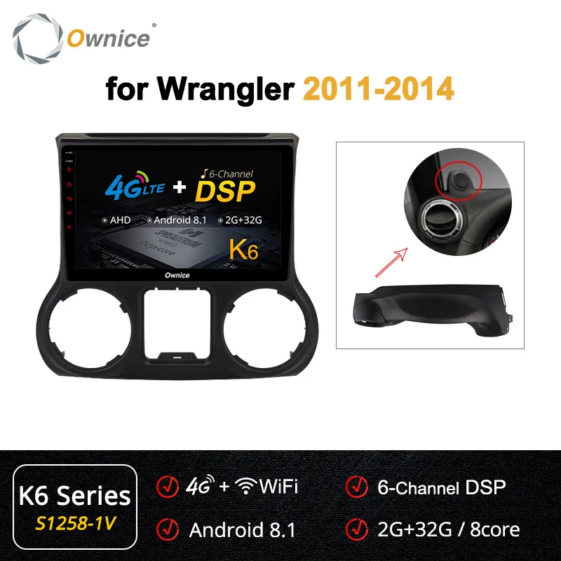 Ownice DSP SPDIF Android 9,0 Восьмиядерный автомобильный dvd-плеер радио gps k3 k5 k6 для Jeep Wrangler 2011 2012 2013 4G LET - Цвет: S1258-1 K6