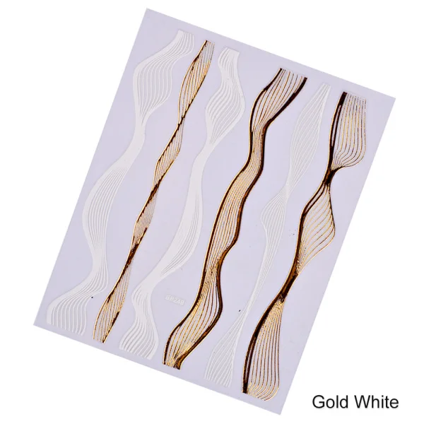 BP249 Gold White 1 шт., волнистая полоска, наклейка для ногтей, золотая, черная, белая, гибкая лента, для дизайна ногтей, фольга, 3D, клейкие слайдеры, маникюрный декор, наклейка, LABP249-2 - Цвет: BP249 Gold White